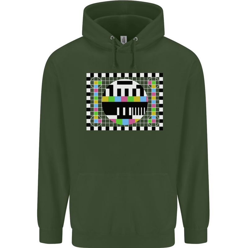 TV Test Pattern as Worn by Mens 80% Cotton Hoodie Forest Green