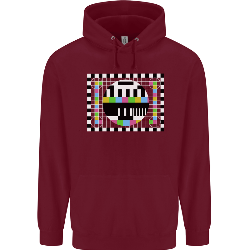 TV Test Pattern as Worn by Mens 80% Cotton Hoodie Maroon