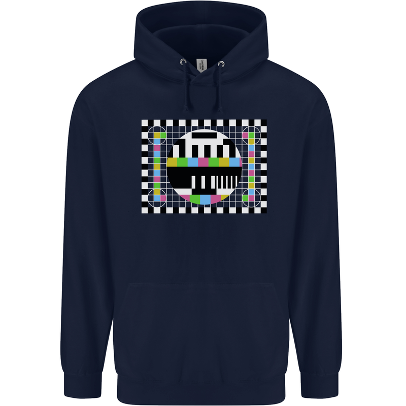 TV Test Pattern as Worn by Mens 80% Cotton Hoodie Navy Blue