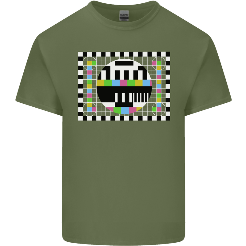 TV Test Pattern as Worn by Mens Cotton T-Shirt Tee Top Military Green