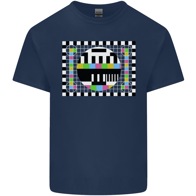 TV Test Pattern as Worn by Mens Cotton T-Shirt Tee Top Navy Blue