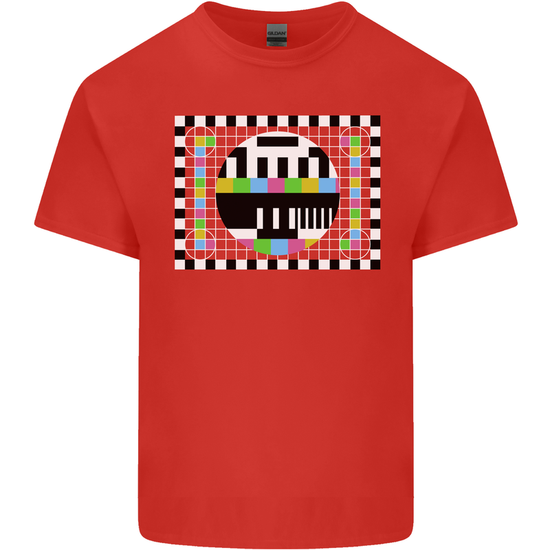 TV Test Pattern as Worn by Mens Cotton T-Shirt Tee Top Red