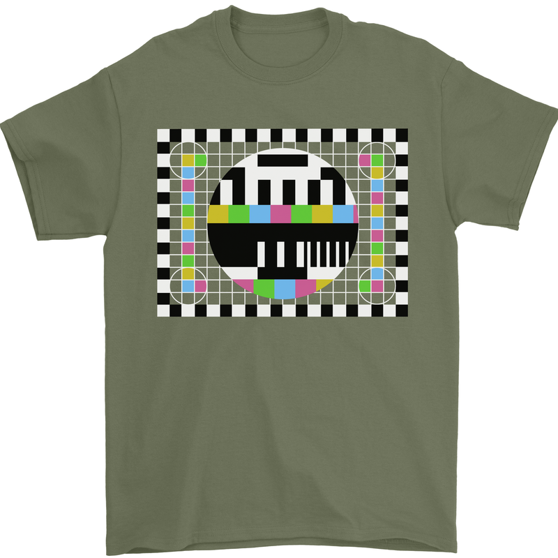 TV Test Pattern as Worn by Mens T-Shirt Cotton Gildan Military Green