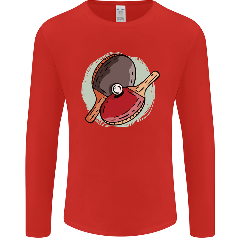 Table Tennis Paddles Ping Pong Mens Long Sleeve T-Shirt Red