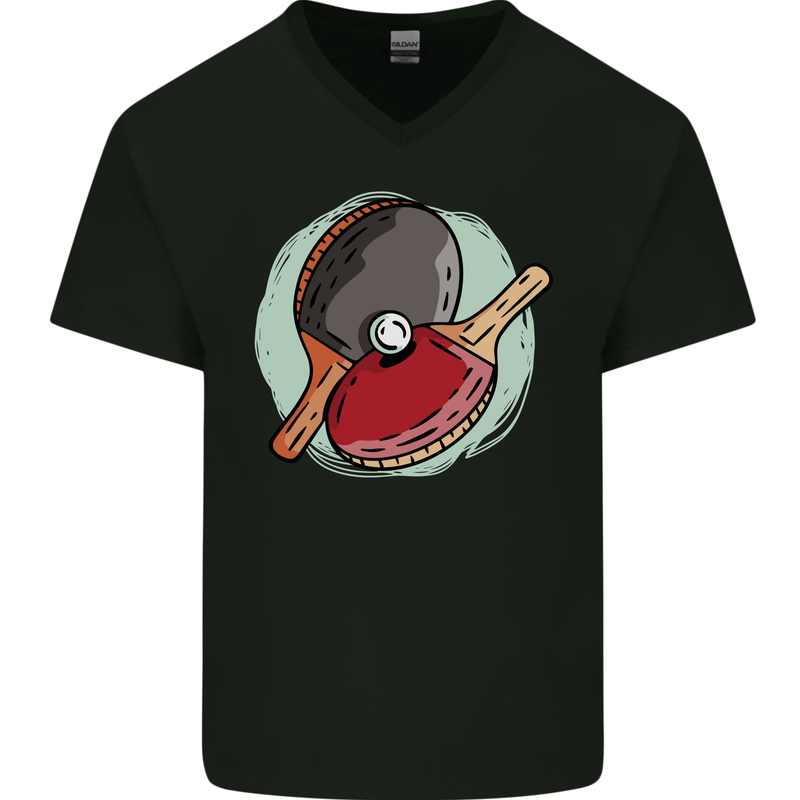 Table Tennis Paddles Ping Pong Mens V-Neck Cotton T-Shirt Black
