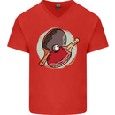 Table Tennis Paddles Ping Pong Mens V-Neck Cotton T-Shirt Red