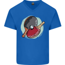Table Tennis Paddles Ping Pong Mens V-Neck Cotton T-Shirt Royal Blue