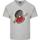 Table Tennis Paddles Ping Pong Mens V-Neck Cotton T-Shirt Sports Grey