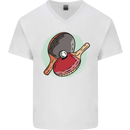 Table Tennis Paddles Ping Pong Mens V-Neck Cotton T-Shirt White