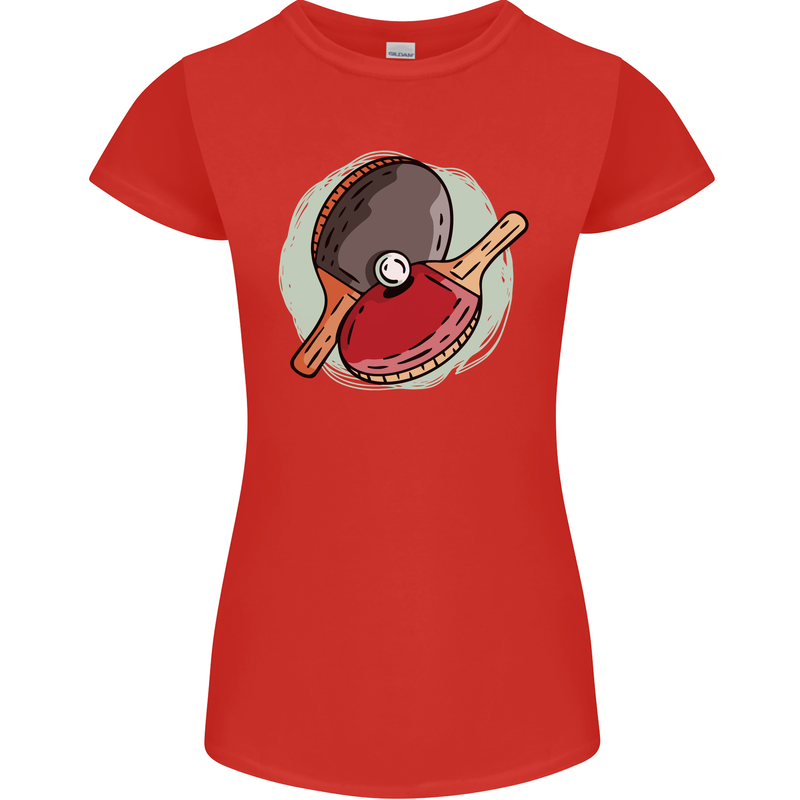 Table Tennis Paddles Ping Pong Womens Petite Cut T-Shirt Red