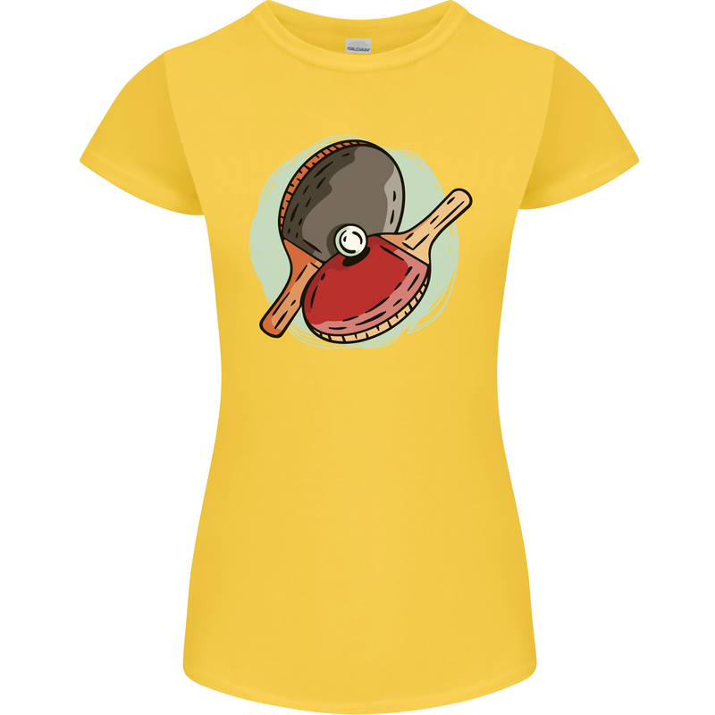 Table Tennis Paddles Ping Pong Womens Petite Cut T-Shirt Yellow