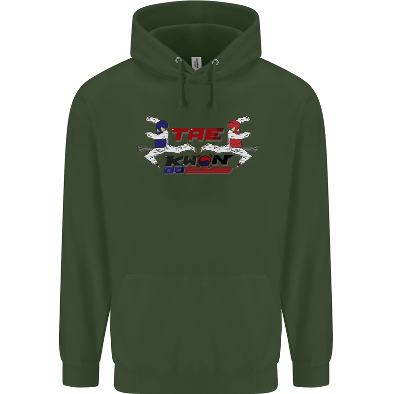 Taekwondo Fighter Mixed Martial Arts MMA Childrens Kids Hoodie Forest Green