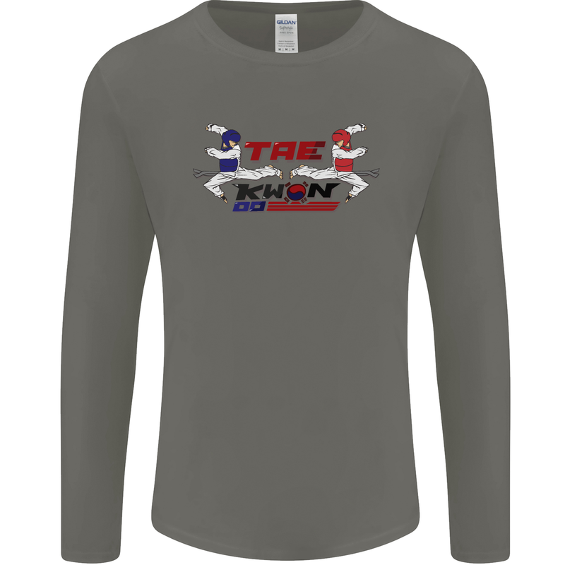 Taekwondo Fighter Mixed Martial Arts MMA Mens Long Sleeve T-Shirt Charcoal