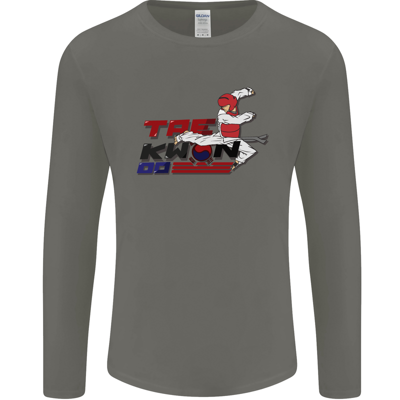 Taekwondo Fighter Mixed Martial Arts MMA Mens Long Sleeve T-Shirt Charcoal