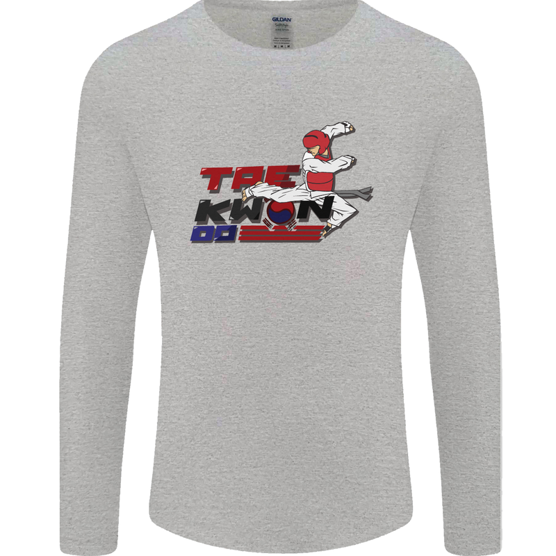 Taekwondo Fighter Mixed Martial Arts MMA Mens Long Sleeve T-Shirt Sports Grey