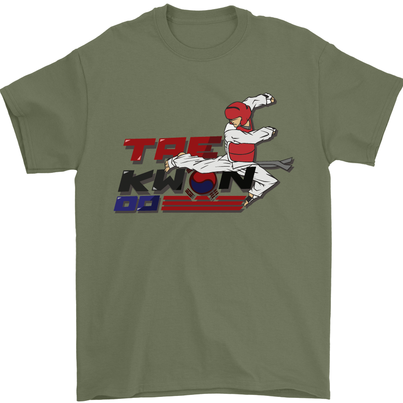 Taekwondo Fighter Mixed Martial Arts MMA Mens T-Shirt Cotton Gildan Military Green