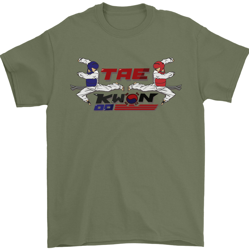 Taekwondo Fighter Mixed Martial Arts MMA Mens T-Shirt Cotton Gildan Military Green