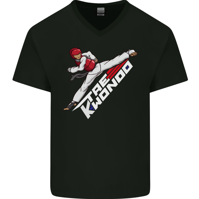 Taekwondo Fighter Mixed Martial Arts MMA Mens V-Neck Cotton T-Shirt Black