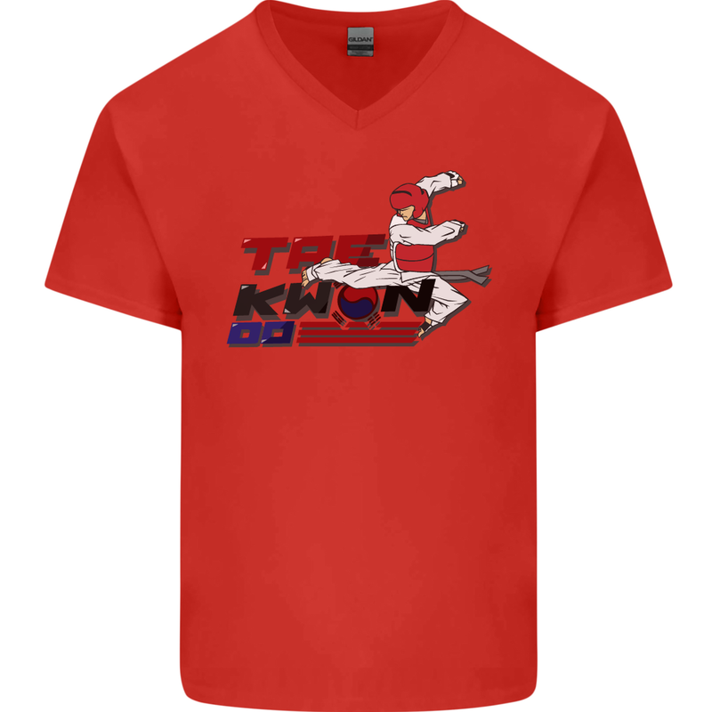 Taekwondo Fighter Mixed Martial Arts MMA Mens V-Neck Cotton T-Shirt Red