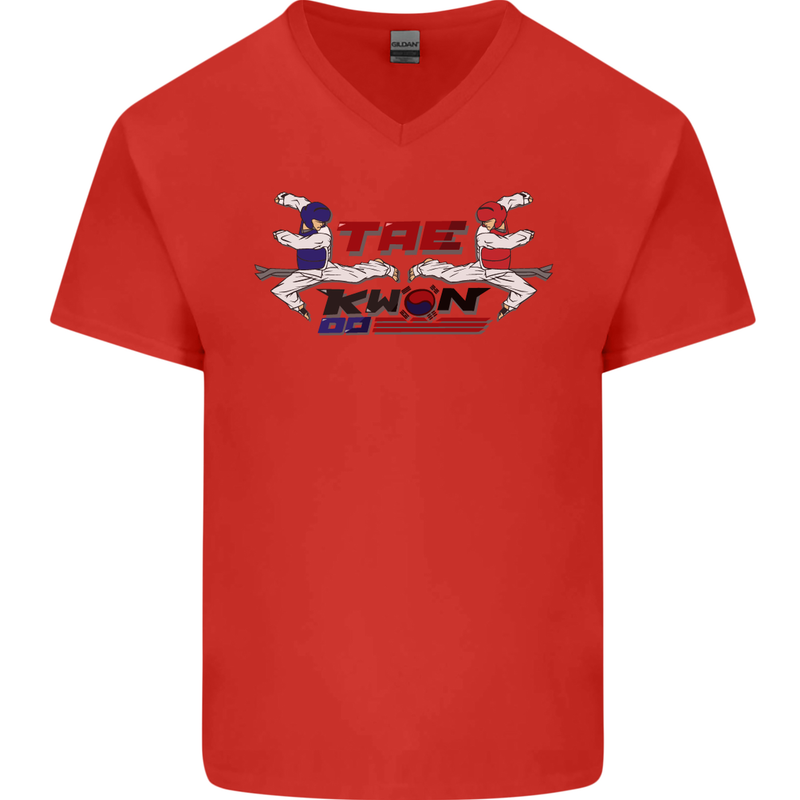 Taekwondo Fighter Mixed Martial Arts MMA Mens V-Neck Cotton T-Shirt Red