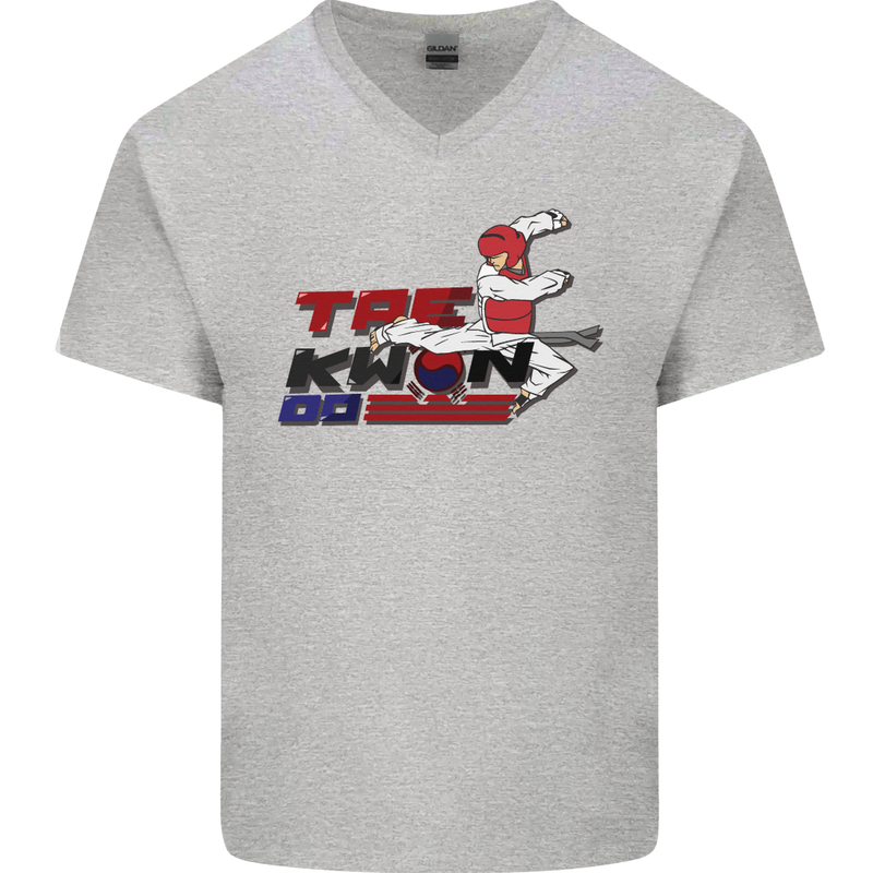 Taekwondo Fighter Mixed Martial Arts MMA Mens V-Neck Cotton T-Shirt Sports Grey