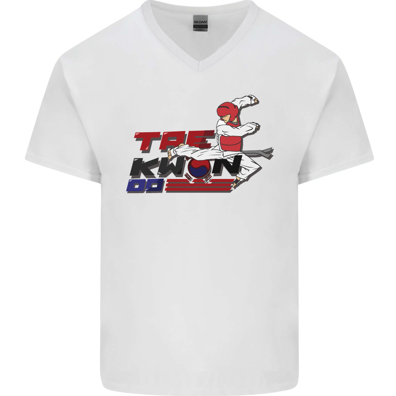 Taekwondo Fighter Mixed Martial Arts MMA Mens V-Neck Cotton T-Shirt White