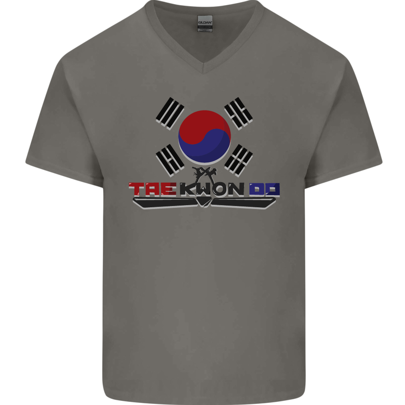 "Taekwondo Fighter Mixed Martial Arts MMA " Mens V-Neck Cotton T-Shirt Charcoal