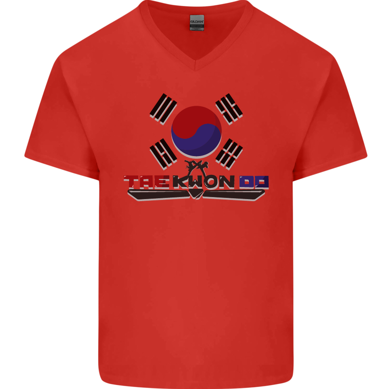 "Taekwondo Fighter Mixed Martial Arts MMA " Mens V-Neck Cotton T-Shirt Red