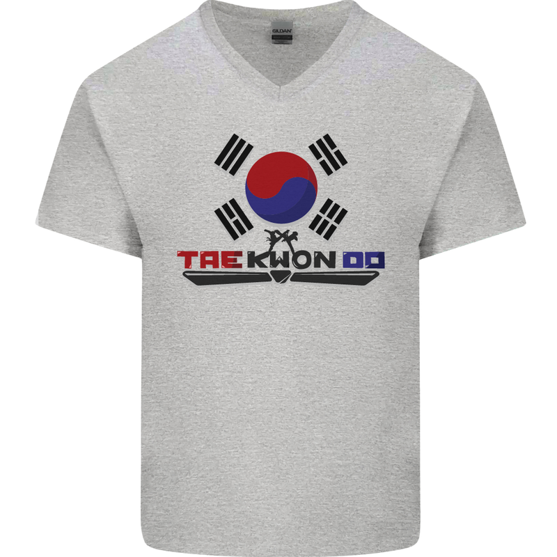 "Taekwondo Fighter Mixed Martial Arts MMA " Mens V-Neck Cotton T-Shirt Sports Grey