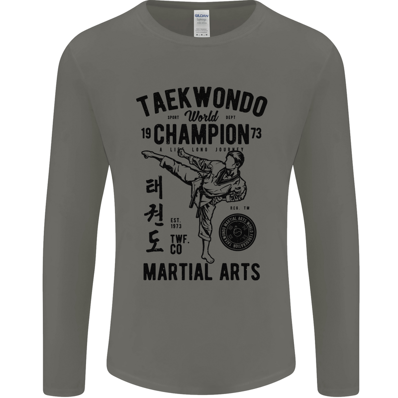 Taekwondo World Champion Martial Arts MMA Mens Long Sleeve T-Shirt Charcoal