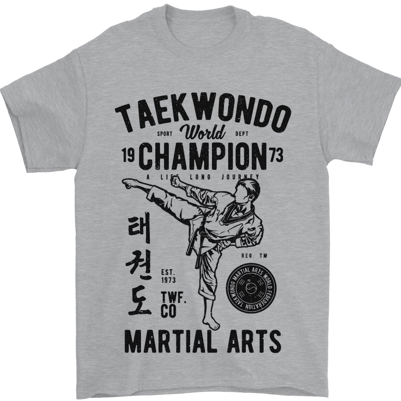 Taekwondo World Champion Martial Arts MMA Mens T-Shirt Cotton Gildan Sports Grey