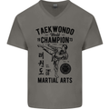 Taekwondo World Champion Martial Arts MMA Mens V-Neck Cotton T-Shirt Charcoal