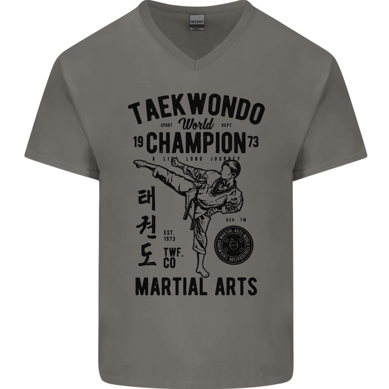 Taekwondo World Champion Martial Arts MMA Mens V-Neck Cotton T-Shirt Charcoal