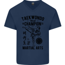 Taekwondo World Champion Martial Arts MMA Mens V-Neck Cotton T-Shirt Navy Blue