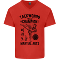 Taekwondo World Champion Martial Arts MMA Mens V-Neck Cotton T-Shirt Red