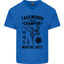 Taekwondo World Champion Martial Arts MMA Mens V-Neck Cotton T-Shirt Royal Blue