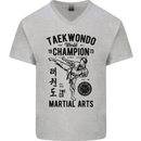 Taekwondo World Champion Martial Arts MMA Mens V-Neck Cotton T-Shirt Sports Grey