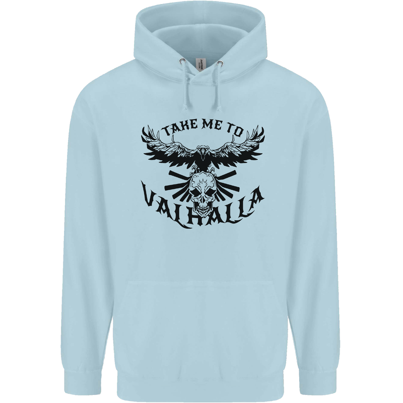 Take Me To Valhalla Viking Skull Odin Thor Childrens Kids Hoodie Light Blue
