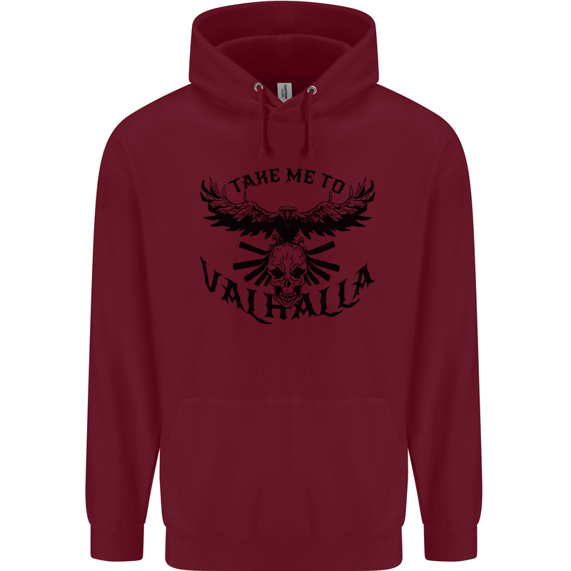 Take Me To Valhalla Viking Skull Odin Thor Childrens Kids Hoodie Maroon