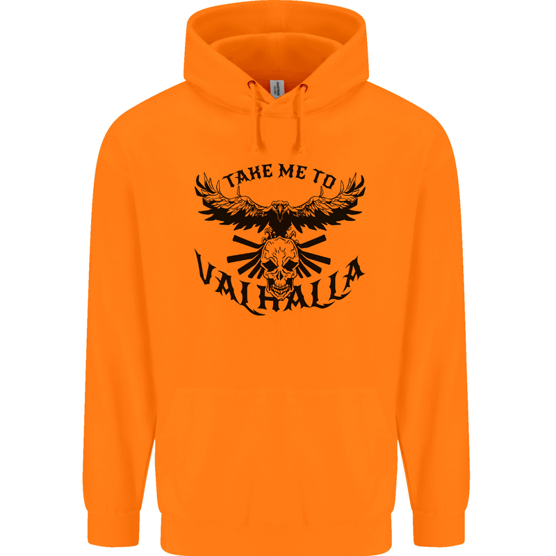 Take Me To Valhalla Viking Skull Odin Thor Childrens Kids Hoodie Orange