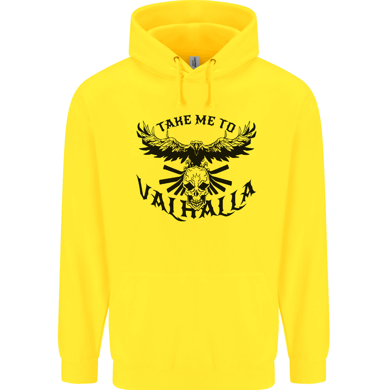 Take Me To Valhalla Viking Skull Odin Thor Childrens Kids Hoodie Yellow