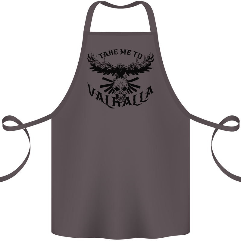 Take Me To Valhalla Viking Skull Odin Thor Cotton Apron 100% Organic Dark Grey