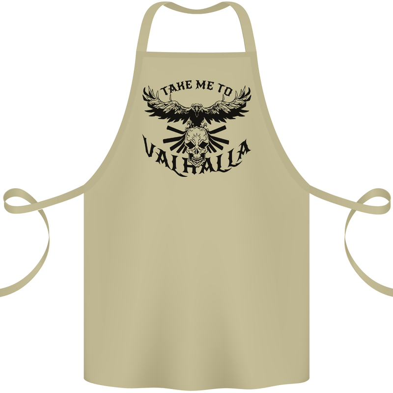 Take Me To Valhalla Viking Skull Odin Thor Cotton Apron 100% Organic Khaki