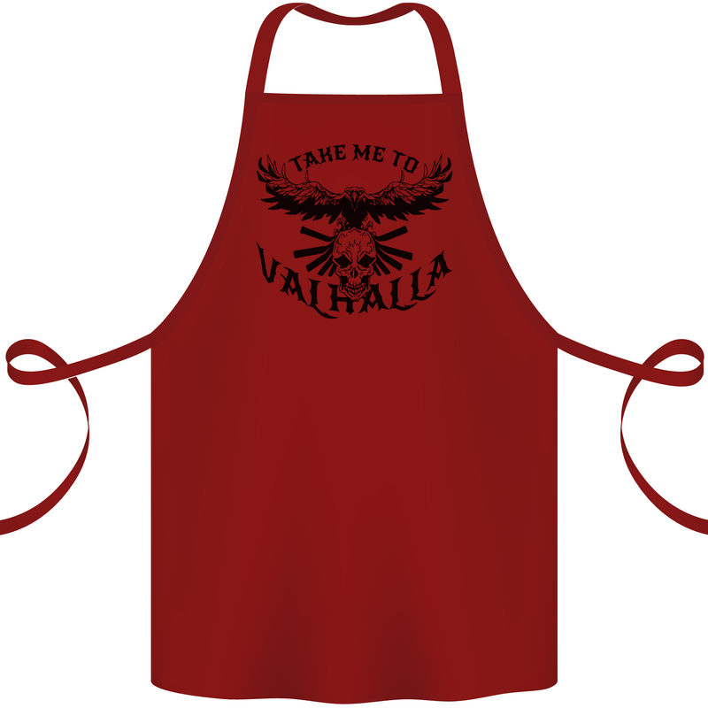Take Me To Valhalla Viking Skull Odin Thor Cotton Apron 100% Organic Maroon