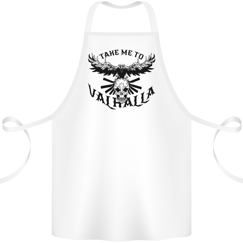 Take Me To Valhalla Viking Skull Odin Thor Cotton Apron 100% Organic White
