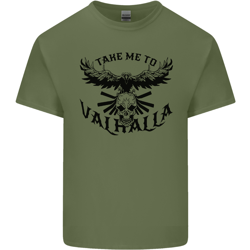 Take Me To Valhalla Viking Skull Odin Thor Mens Cotton T-Shirt Tee Top Military Green