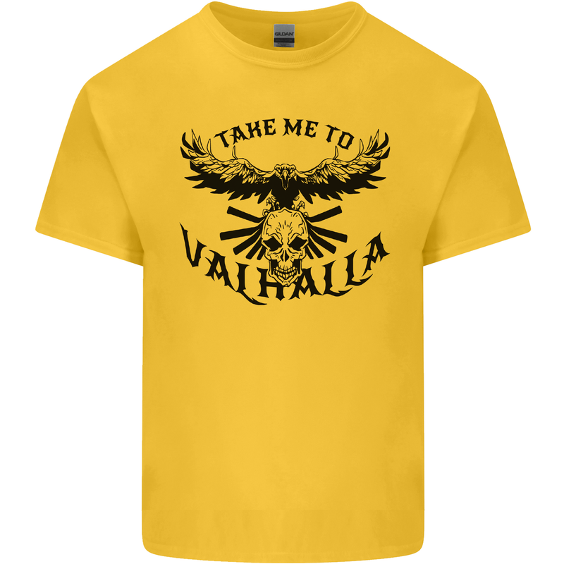 Take Me To Valhalla Viking Skull Odin Thor Mens Cotton T-Shirt Tee Top Yellow