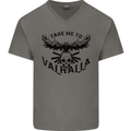 Take Me To Valhalla Viking Skull Odin Thor Mens V-Neck Cotton T-Shirt Charcoal