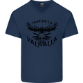 Take Me To Valhalla Viking Skull Odin Thor Mens V-Neck Cotton T-Shirt Navy Blue