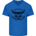 Take Me To Valhalla Viking Skull Odin Thor Mens V-Neck Cotton T-Shirt Royal Blue